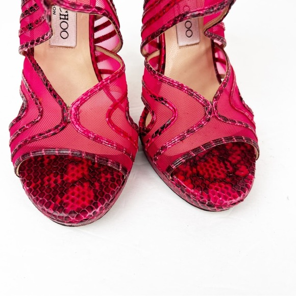 SZ 36.5 Jimmy Choo Pink Red Patent SnakeSkin Leather Heels - Picture 8 of 9